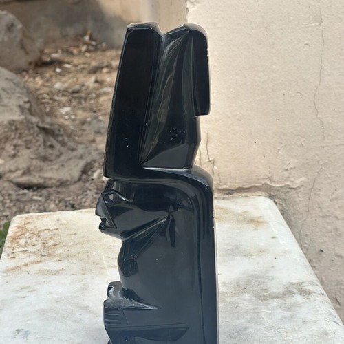 Vintage Aztec/Maya decorative sculpture made of black obsidian, used