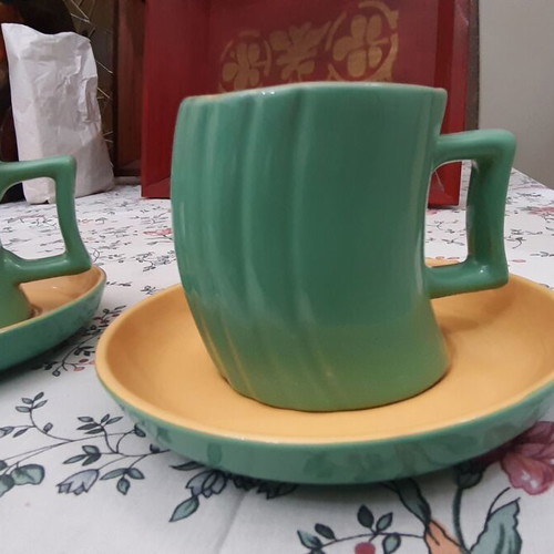 Mint color cups with matching saucers, set of 2