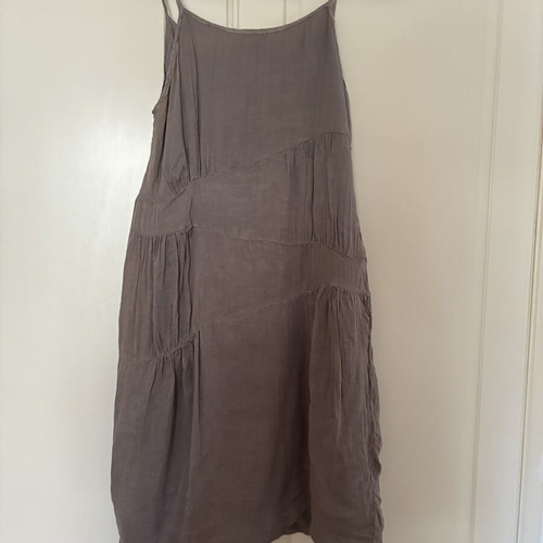Clu 100% Silk Gray Asymmetric Panel Slip Dress S, Like New