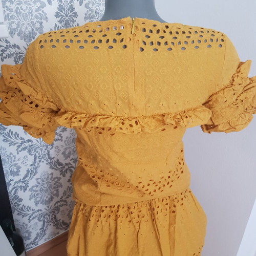 Women's cotton set blouse with skirt like new, mustard color, size XS