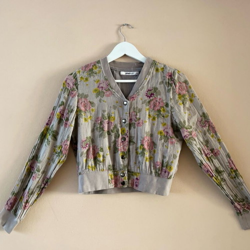 Ginatricot floral cardigan used, size 34, gray and multicolor