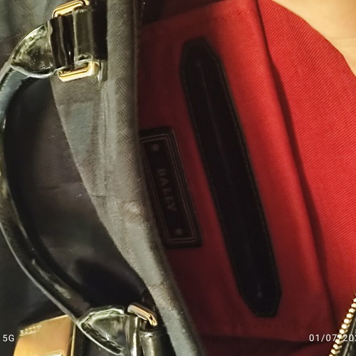 Bally Boston Bag in Black Cotton with Patent Leather Trim Like New