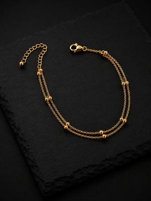 Gold double bracelet with beads by Exis Jewellery like new