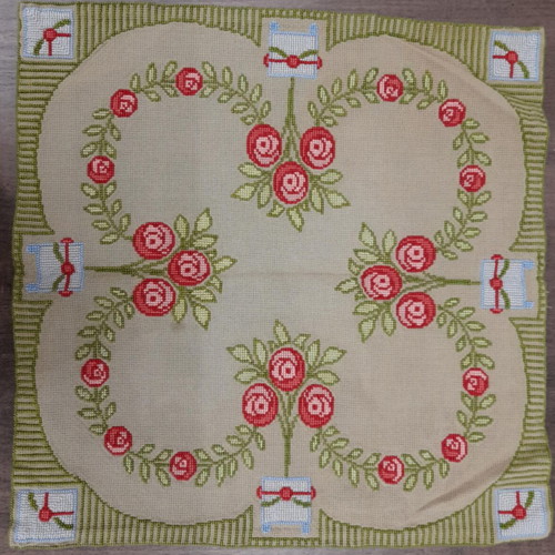 Large embroidered napkin with flowers on khaki canvas, new