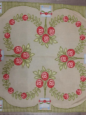 Large embroidered napkin with flowers on khaki canvas, new