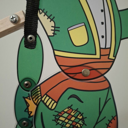 Karagiozis shadow theatre figure with wooden springs