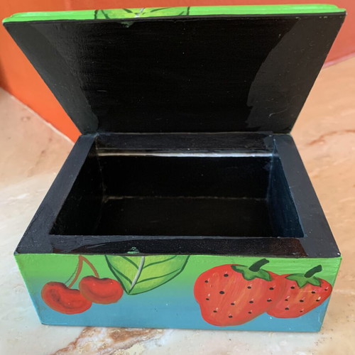 Handmade wooden jewelry box with summer fruit painting, new