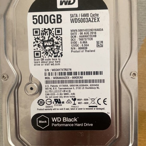 Western Digital Black HDD 500GB 3.5" SATA III 7200rpm like new
