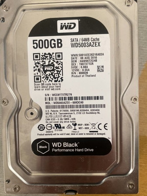Western Digital Black HDD 500GB 3.5" SATA III 7200rpm like new