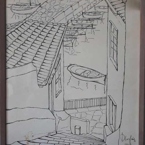 Τάσος Χατζής Υδρα 1968 σχέδια σε κάδρα 9, μεταχειρισμένο