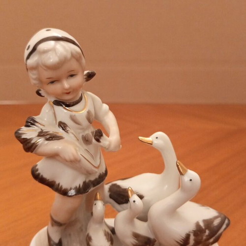 Vintage Capodimonte porcelain figurines boy and girl with geese