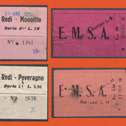Bus tickets used, 4 pieces, villages of Rhodes (Italian period)