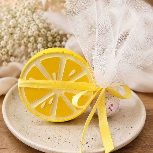 Handmade baptism bombonieres with lemon, orange, and strawberry