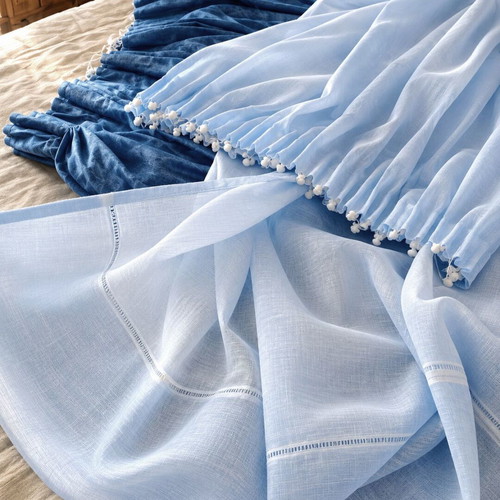Curtains set of 4 like new, blue razmir and light blue georgette
