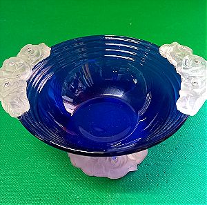 Cup in  Blue Glass and Opaque Transparent Flowers