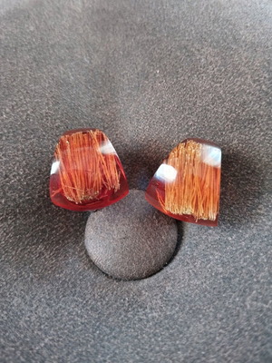 Clip earrings used, resin brown and orange