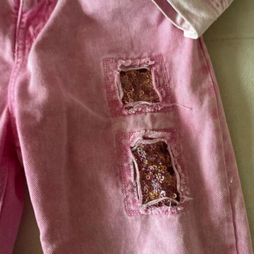 Benetton vintage pink denim set for girls, 12 years