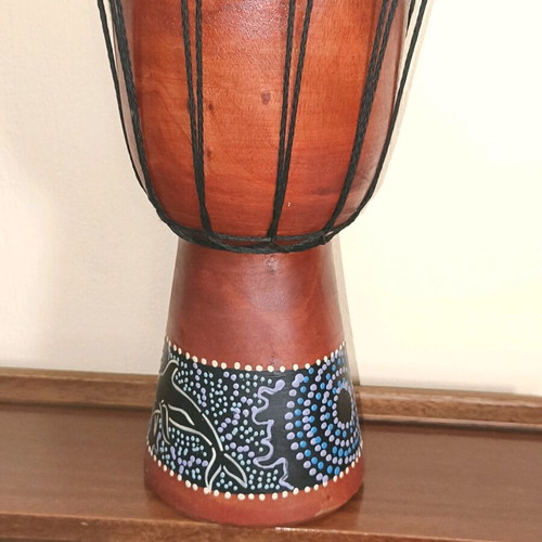 Djembe drum with dolphin dot art design, 30cm