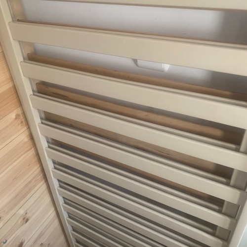 Wooden baby cot with mattress, beige color, decorative design