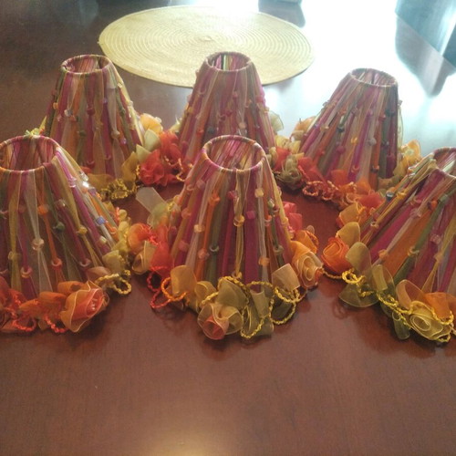 Romantic lampshade covers set of six like new, organza multi colour