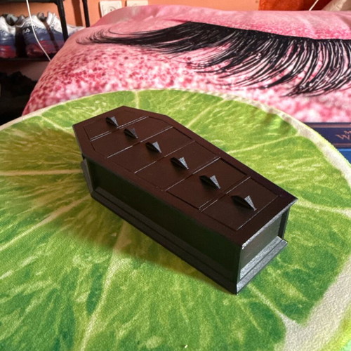 Handmade coffin-shaped jewelry box like new
