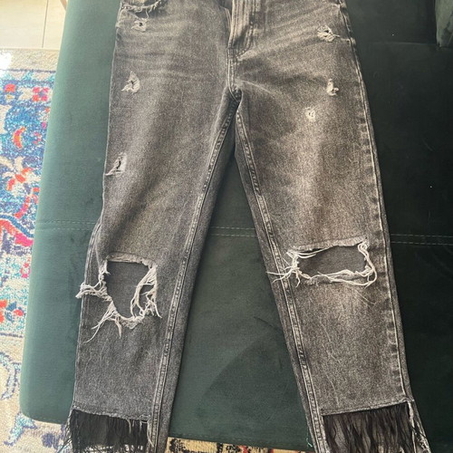 Zara jeans used, charcoal/black, size 34 with feathers
