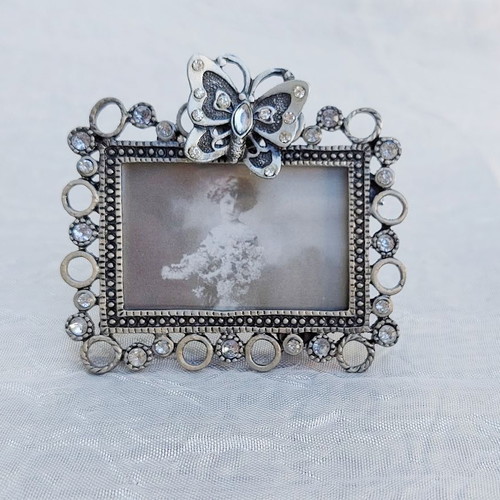 Mini metal Art Nouveau frame like new with rhinestone decoration