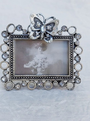 Mini metal Art Nouveau frame like new with rhinestone decoration