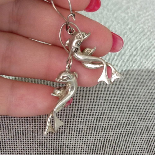 Silver solid 925 dangling earrings new, 4.5 cm length