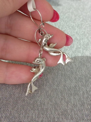 Silver solid 925 dangling earrings new, 4.5 cm length