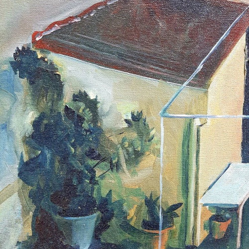Oil painting urban landscape on canvas new by Vicky Baltzi