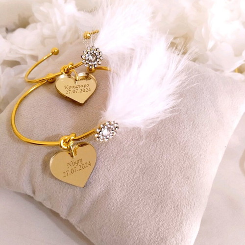 Handmade baptism or wedding bracelets with feather and rhinestones new