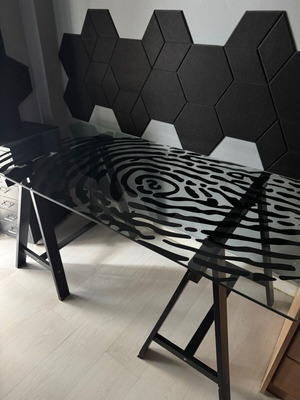 Glass desk surface with legs set, IKEA