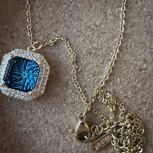 Steel necklace with large blue pendant new
