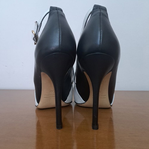 Pierre Darré T-Strap Leather Pumps Size 37 Black White New