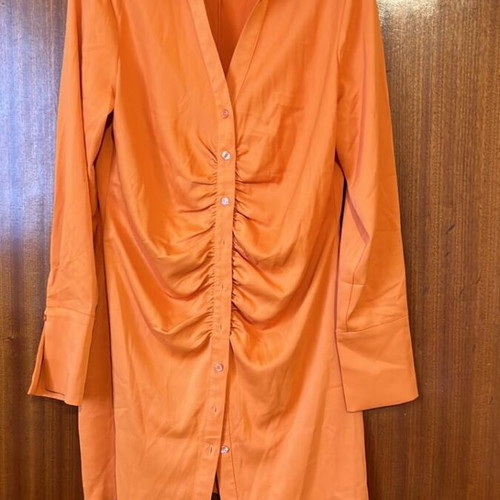 h&m orange shirt dress H&M orange long sleeve button down mini shirt dress