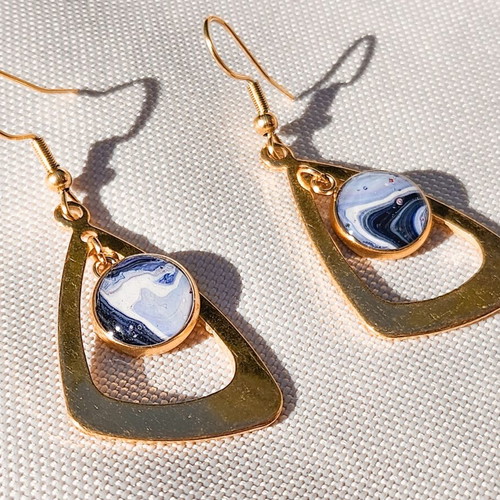 Artisan earrings new, gold-plated stainless steel with acrylic paint
