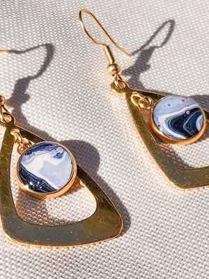 Artisan earrings new, gold-plated stainless steel with acrylic paint