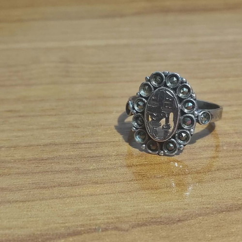 Rhoditic silver-gold ring with marcasites like new, size 15