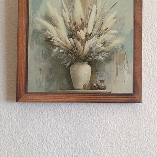 Decorative framed art 20×20 cm with vase and dried pampas used