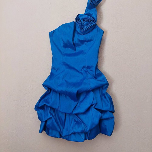 Pink Boom One Shoulder Dress taffeta size Small like new, blue