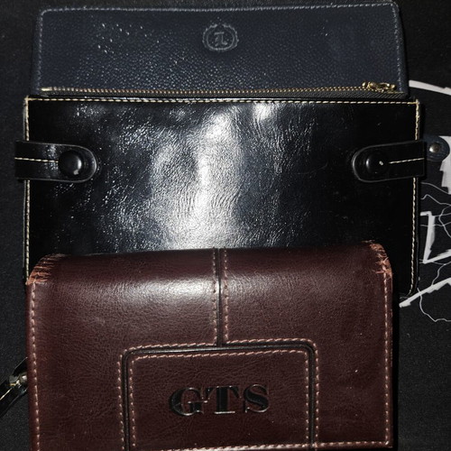 Women's wallets used, set of 3, brown, dark blue, black