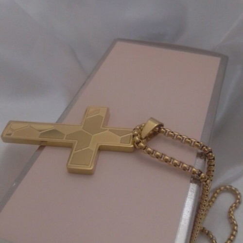 Men's cross gold plated steel 60 cm length