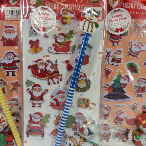 Christmas gifts new, set of 3 with stickers, pencil, eraser, chocolates
