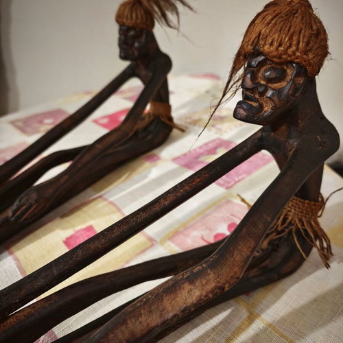 Handmade wooden incense stick set with African figurines like new