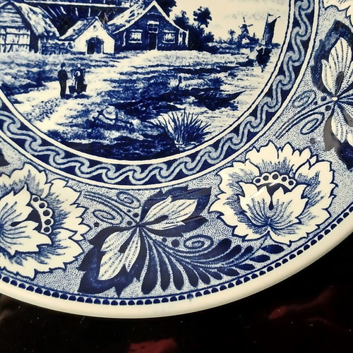 Delft Blue vintage decorative plate used, ceramic with windmill design