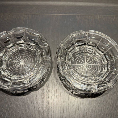 Set of 2 crystal ashtrays with spider web design, like new