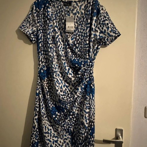 Vila Joy wrap dress, blue white grey, size L