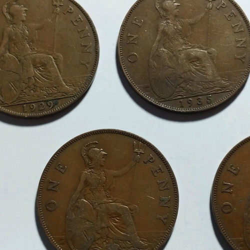 One Penny Coins Used, Lot of 23, King George V 1912-1936