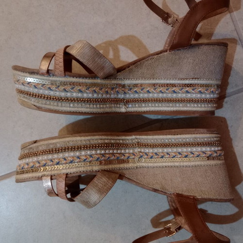Exe platform sandals used, beige and brown, size 40